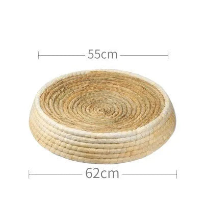 Teng Wok handwoven straw and corn husk cat bed, 35cm caliber, natural colour, for small indoor cats