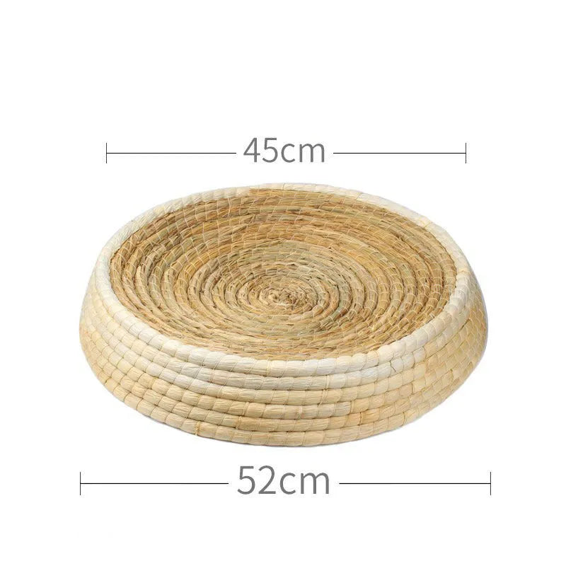 Teng Wok handwoven straw and corn husk cat bed, 35cm caliber, natural colour, for small indoor cats