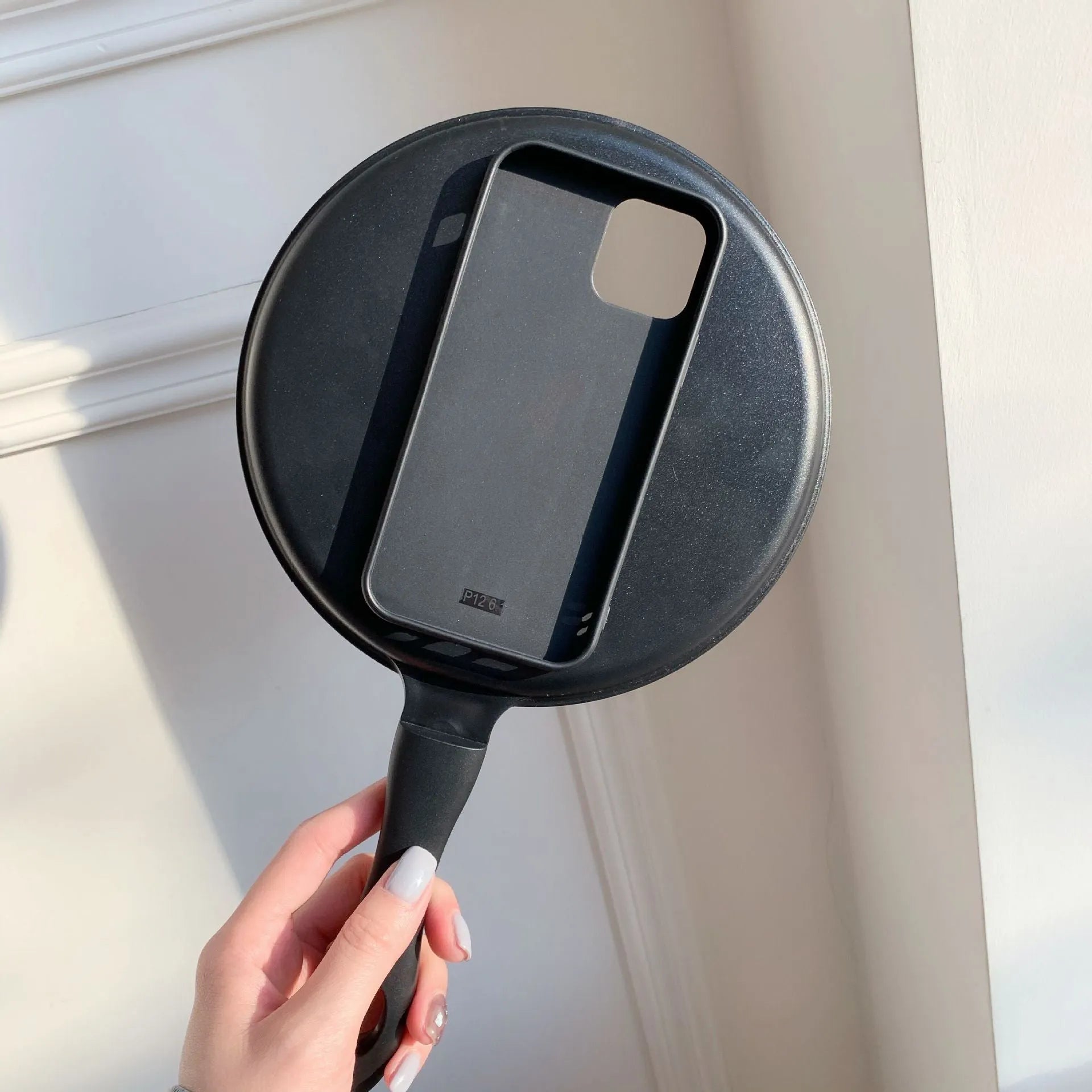 3D cartoon frying pan shape TPU PC phone case for iPhone 12 Pro Max, black colour, soft back cover