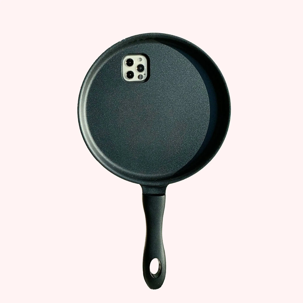 3D cartoon frying pan shape TPU PC phone case for iPhone 12 Pro Max, black colour, soft back cover
