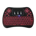 Wireless mini touch keyboard with seven-colour backlight showing compact design and English layout
