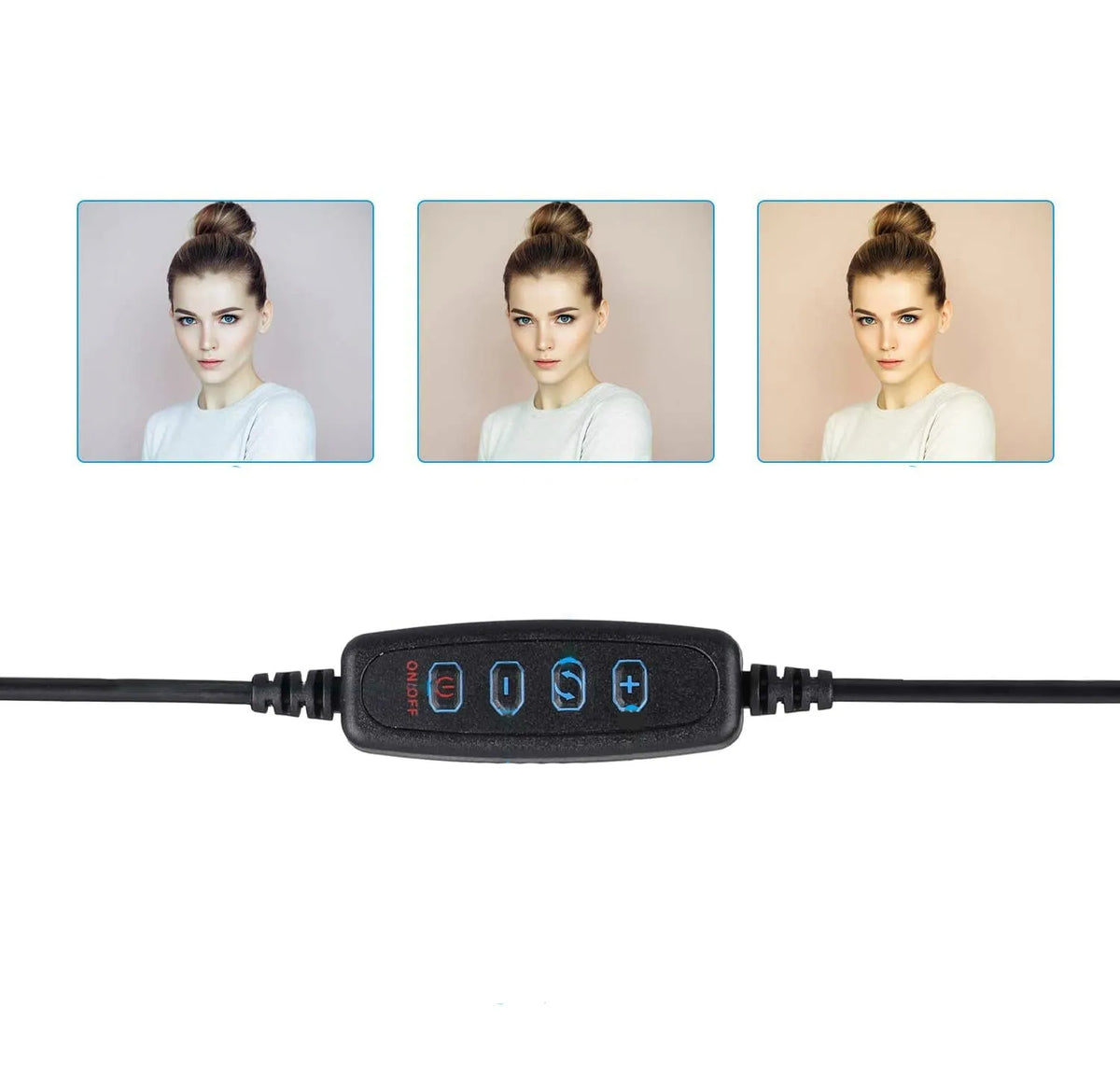 10 inch black LED ring light with tripod stand and Bluetooth remote, compatible with iPhone selfie video