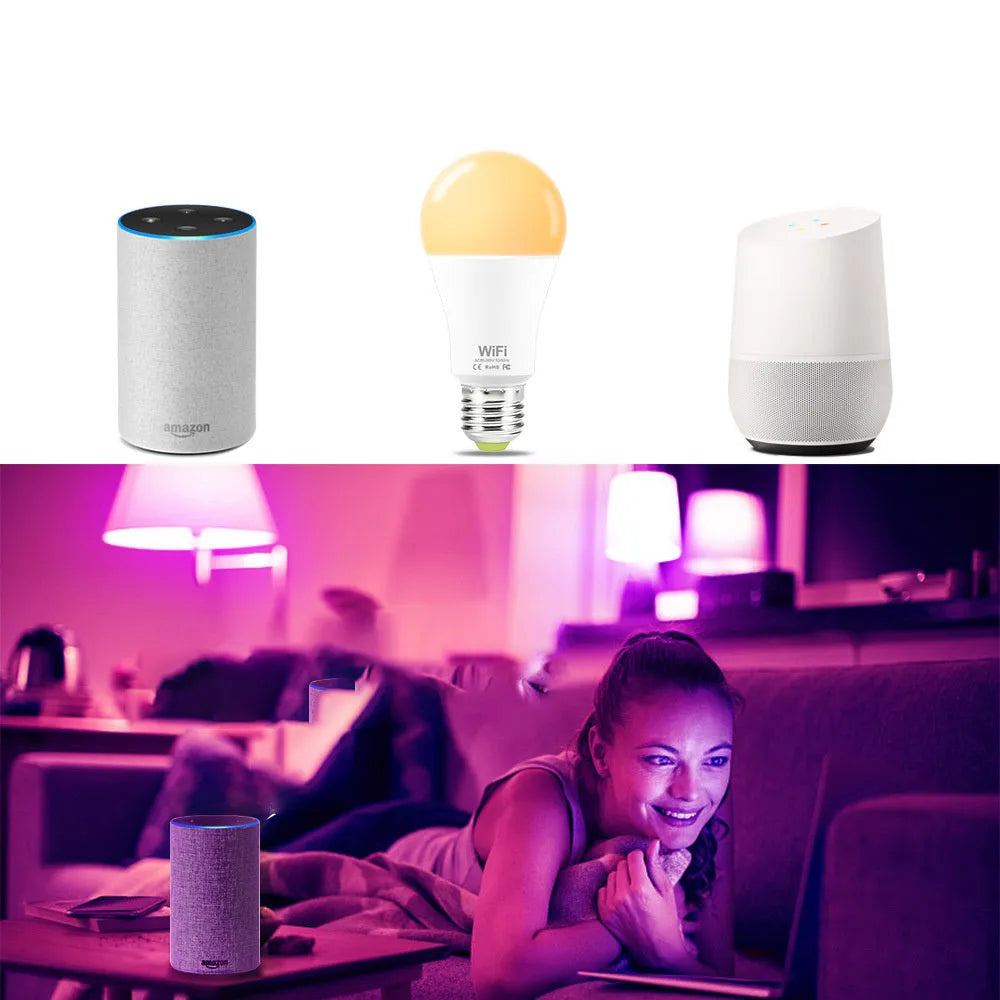 15W WiFi smart light bulb with RGB white and warm white colour changing LED lighting