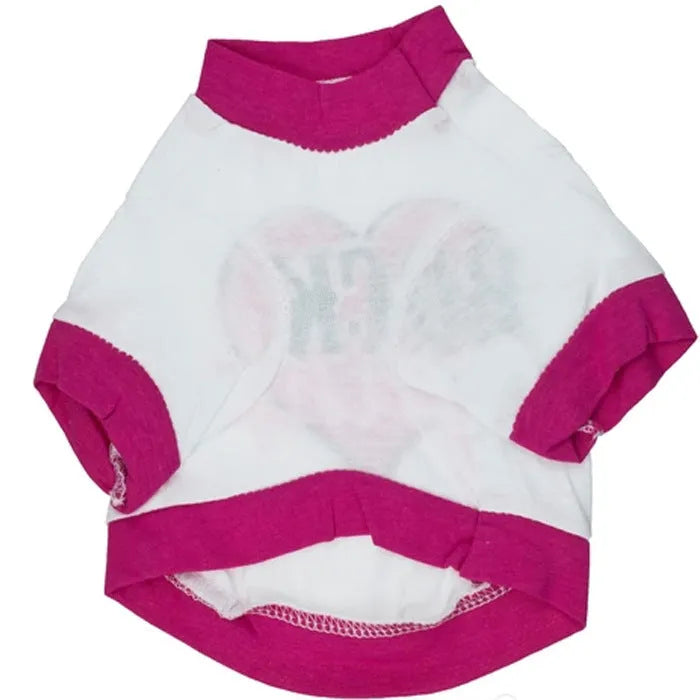 A plain cotton t-shirt for a dog, shown in a neutral colour on a mannequin.