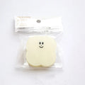 Square translucent acrylic cartoon collage clip in beige, blue, orange, and pink colours on a white background.