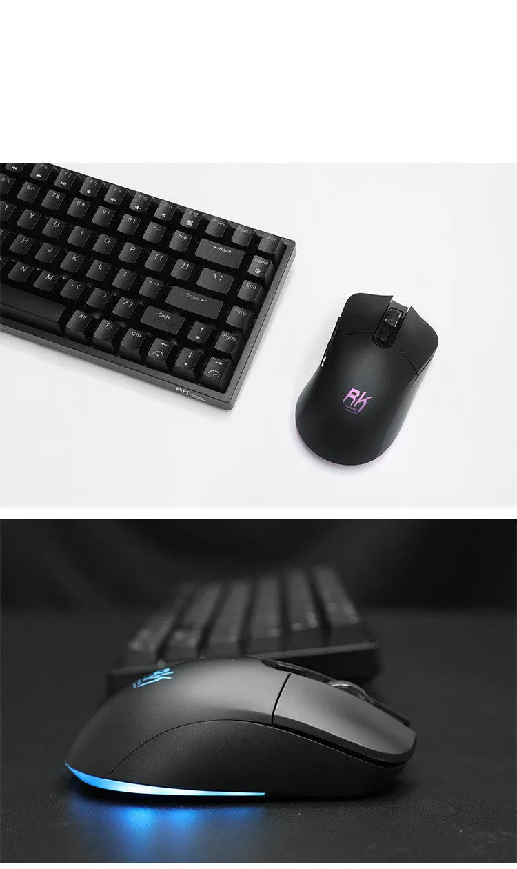 RK526 wireless mechanical keyboard and mouse set in blue, brown, or red with USB transmitter