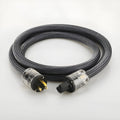Hi-Fi audio power cord with pure copper conductors showing EU and US plug options
