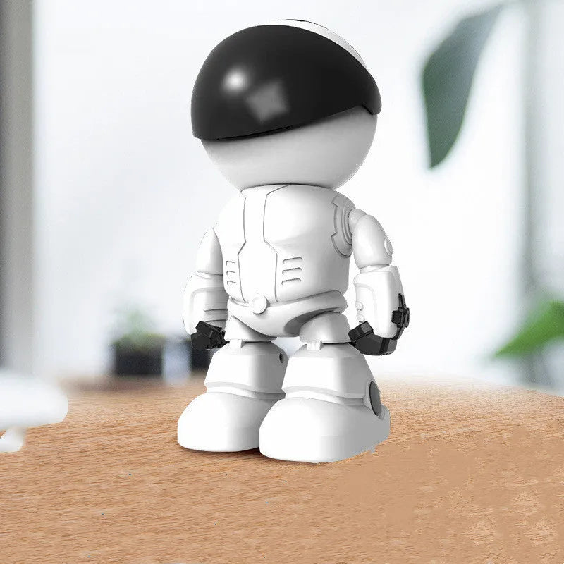 Silver network camera robot with wide angle lens and infrared LEDs for night surveillance