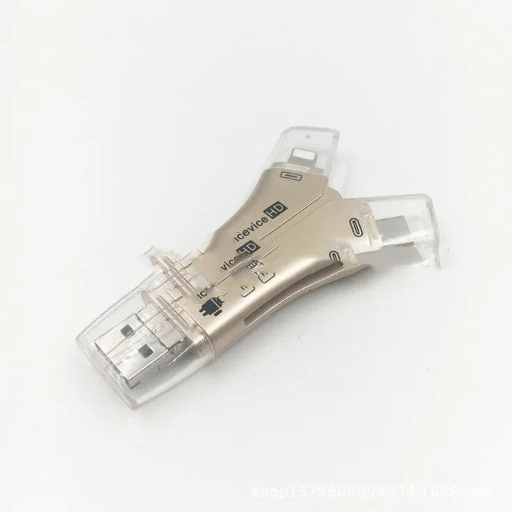 4 in 1 USB 2.0 SD TF memory card reader in white, gold or black ABS housing