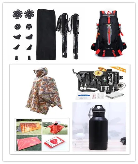 Orange PE aluminium film emergency sleeping bag folded and laid flat on outdoor ground