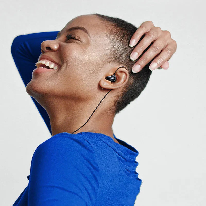 In-ear sports headphones with around-ear wearing design in white, red or black colours with 3.5mm plug