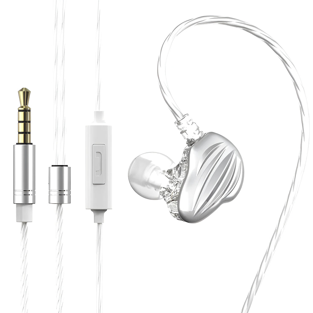 In-ear sports headphones with around-ear wearing design in white, red or black colours with 3.5mm plug