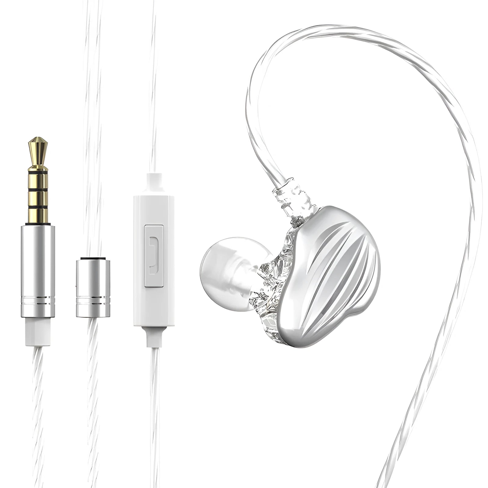 In-ear sports headphones with around-ear wearing design in white, red or black colours with 3.5mm plug