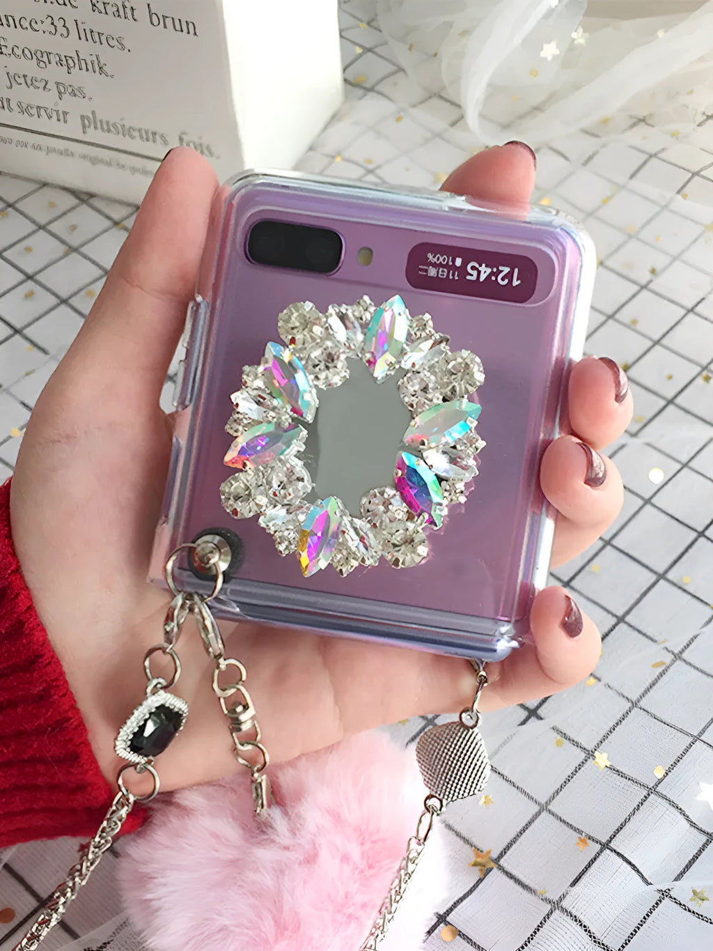 Samsung Galaxy Z Flip protective case with diagonal diamond cartoon design
