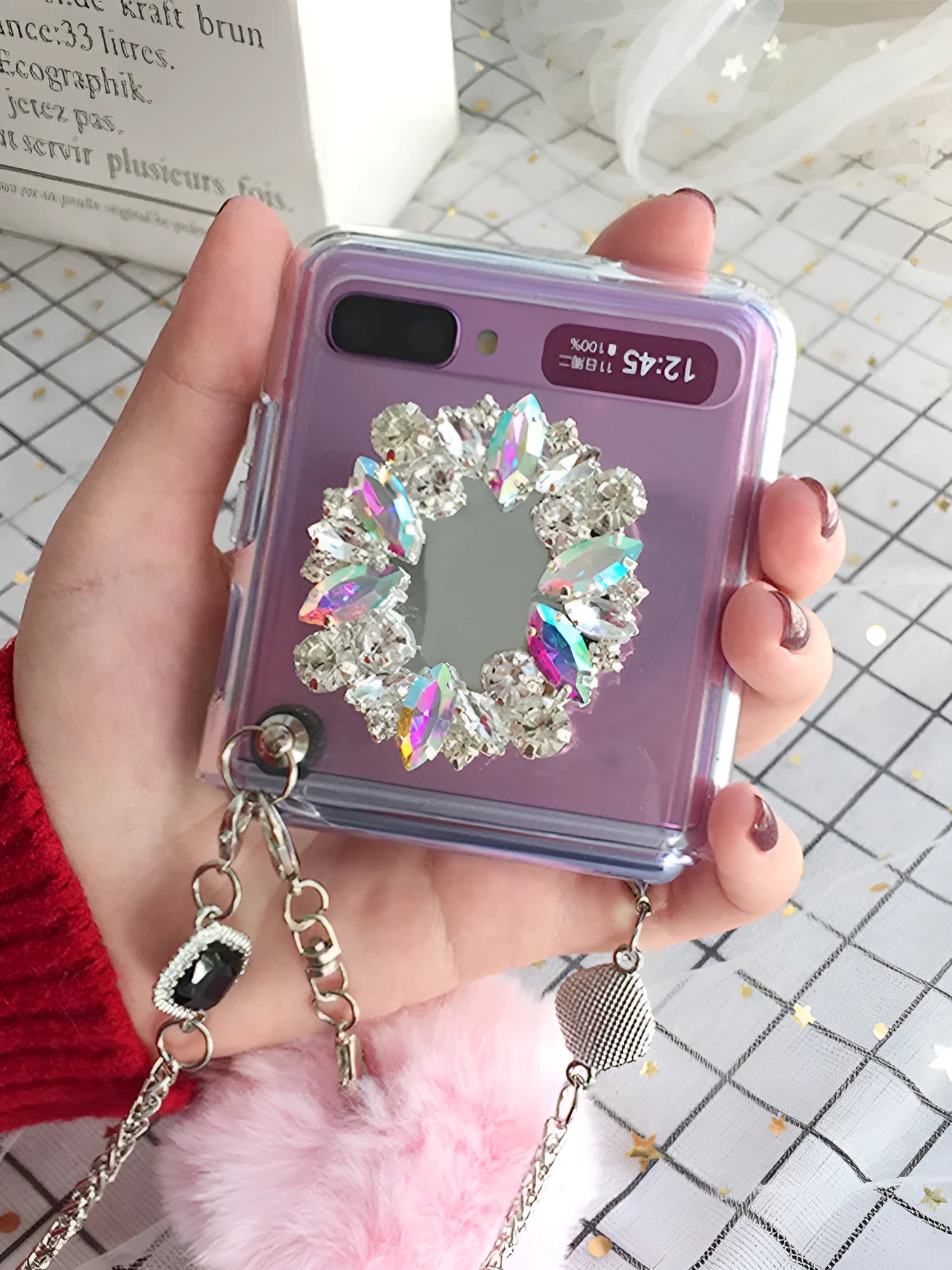 Samsung Galaxy Z Flip protective case with diagonal diamond cartoon design