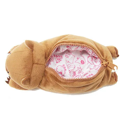Cartoon wombat family plush pencil case with double zip closure in three colour options