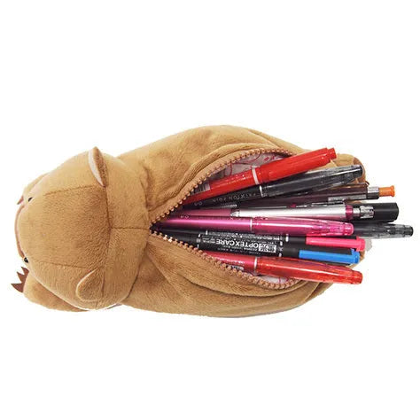 Cartoon wombat family plush pencil case with double zip closure in three colour options