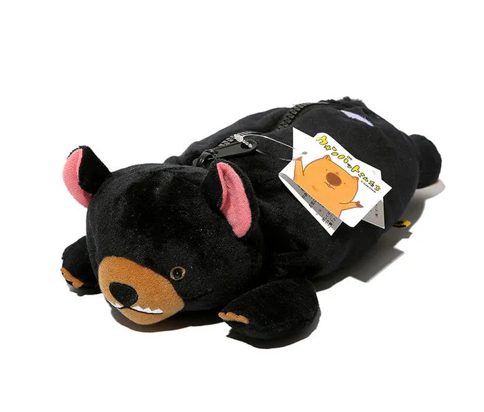 Cartoon wombat family plush pencil case with double zip closure in three colour options