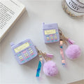 Purple silicone protective case for Apple AirPods with a small white fur ball pendant attached.