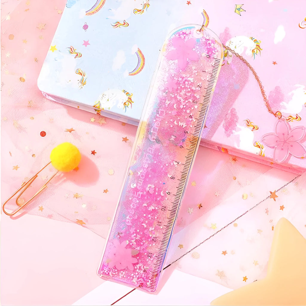 15cm laser-cut PVC bookmark ruler in pastel colours showing straightedge and decorative design