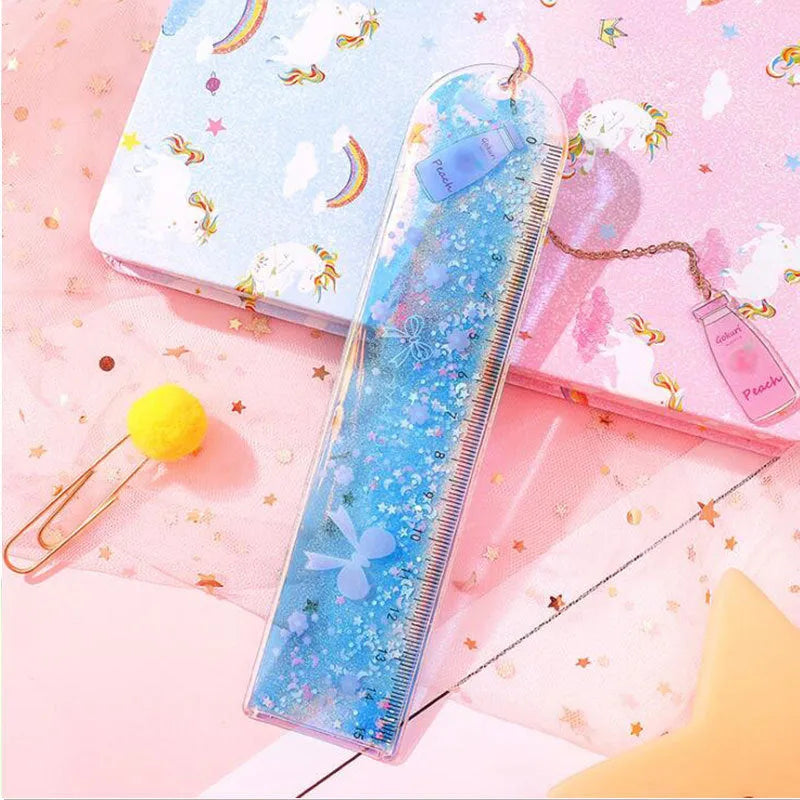 15cm laser-cut PVC bookmark ruler in pastel colours showing straightedge and decorative design