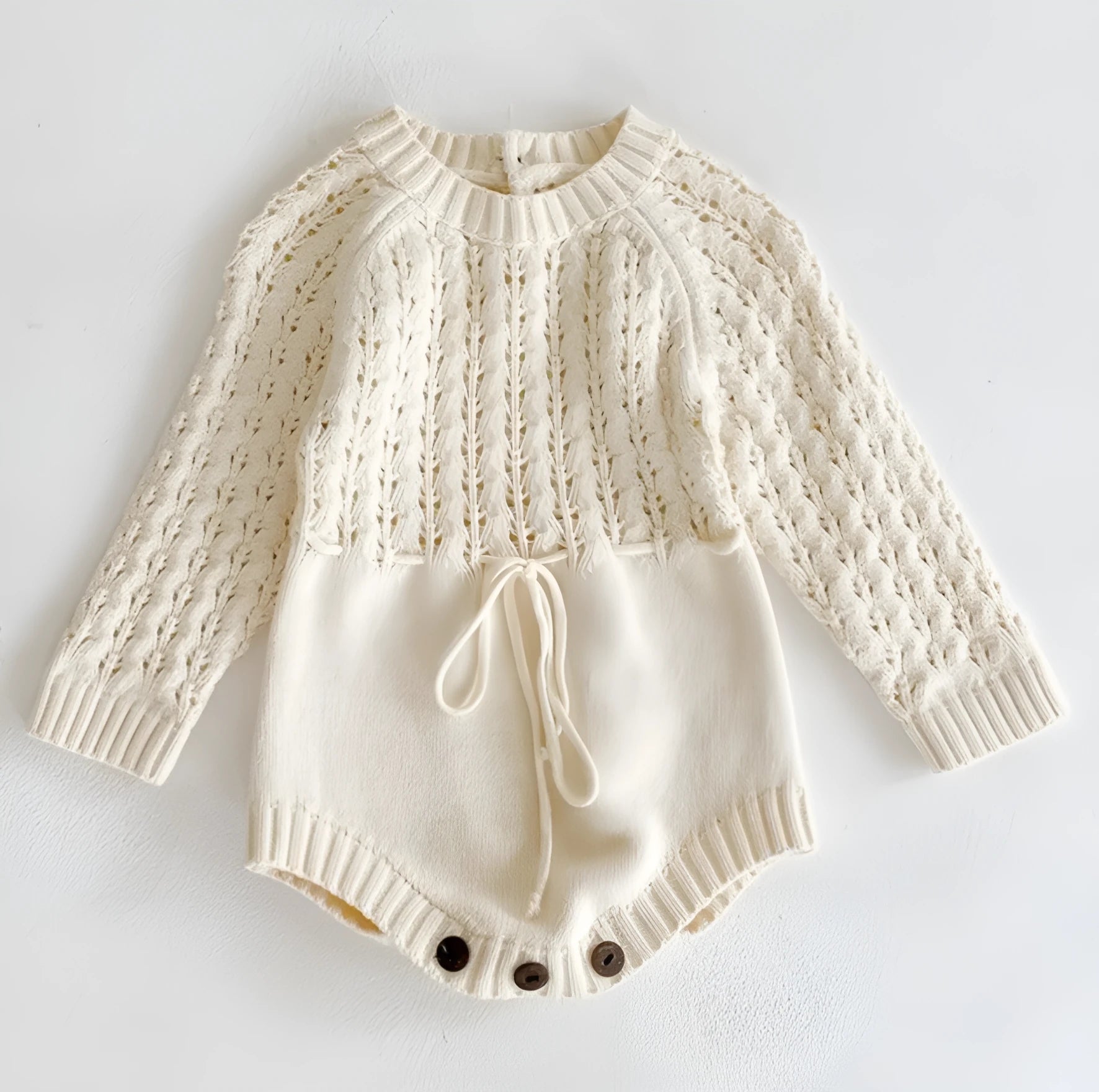 Girl baby knitted hollow waist girdle long sleeves dress with hidden button closure in baby pink