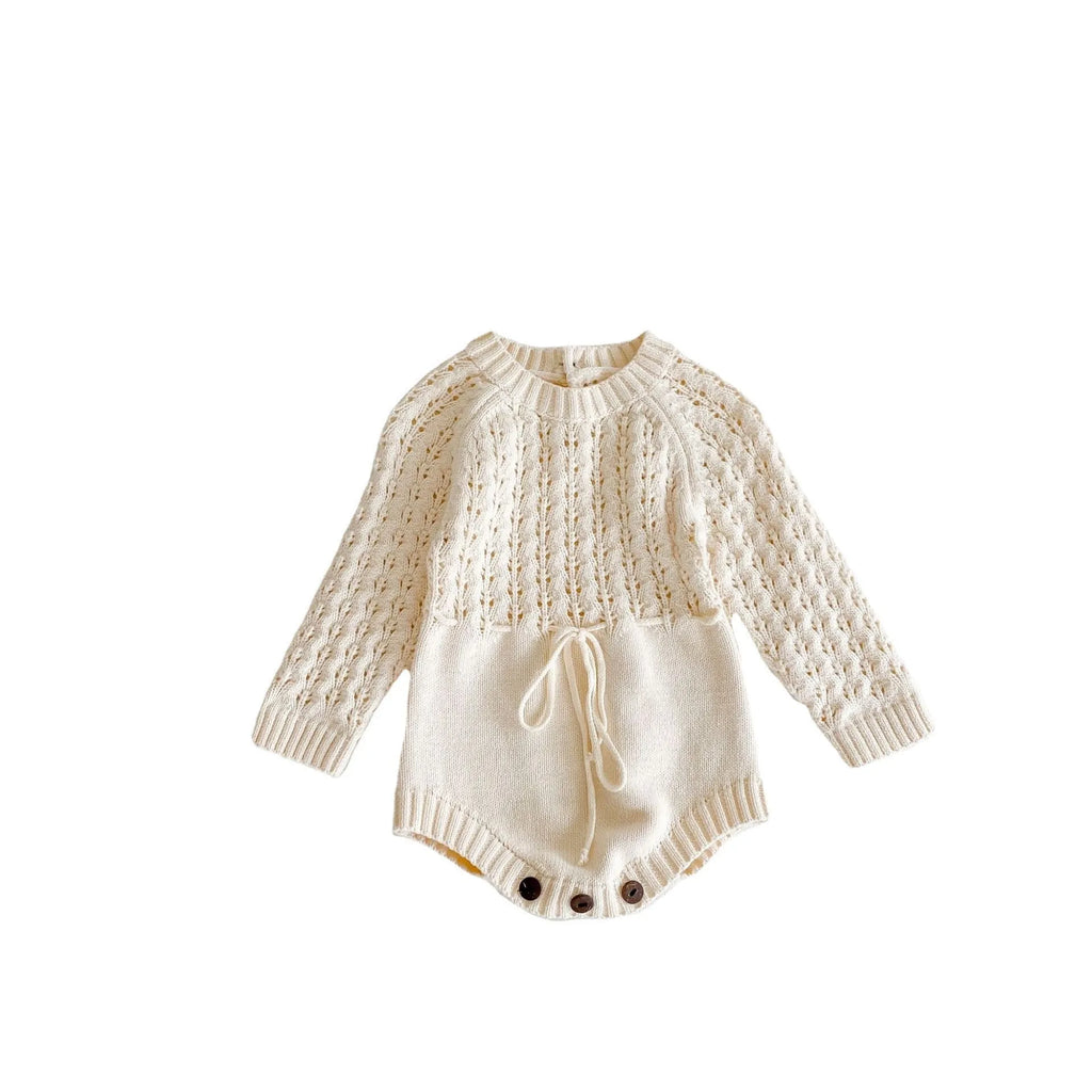 Girl baby knitted hollow waist girdle long sleeves dress with hidden button closure in baby pink