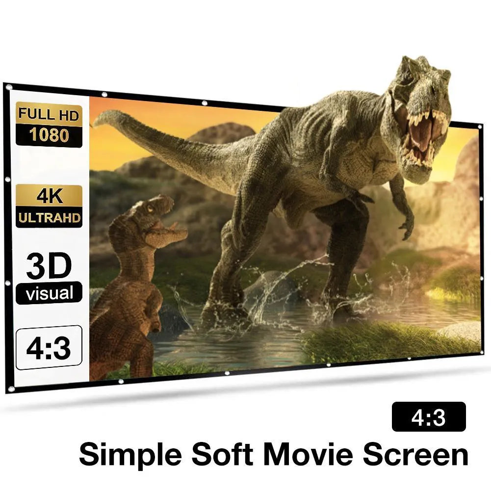 White 150-inch 4:3 foldable polyester soft projector screen laid out flat.