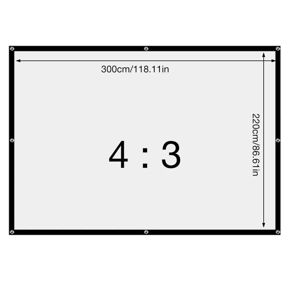 White 150-inch 4:3 foldable polyester soft projector screen laid out flat.