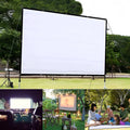 White 150-inch 4:3 foldable polyester soft projector screen laid out flat.