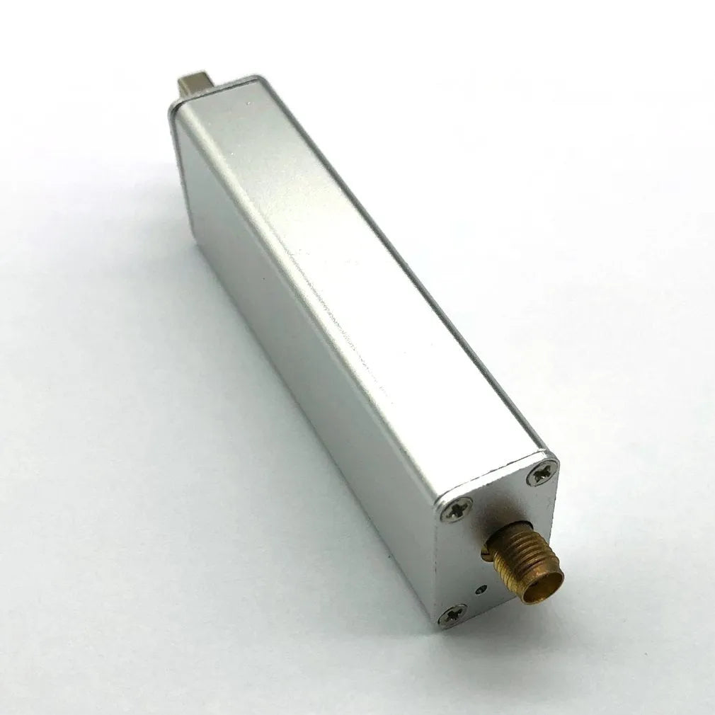 Black metal A300U all-band software-defined radio SDR receiver with gold SMA connector for aviation and broadcast monitoring.