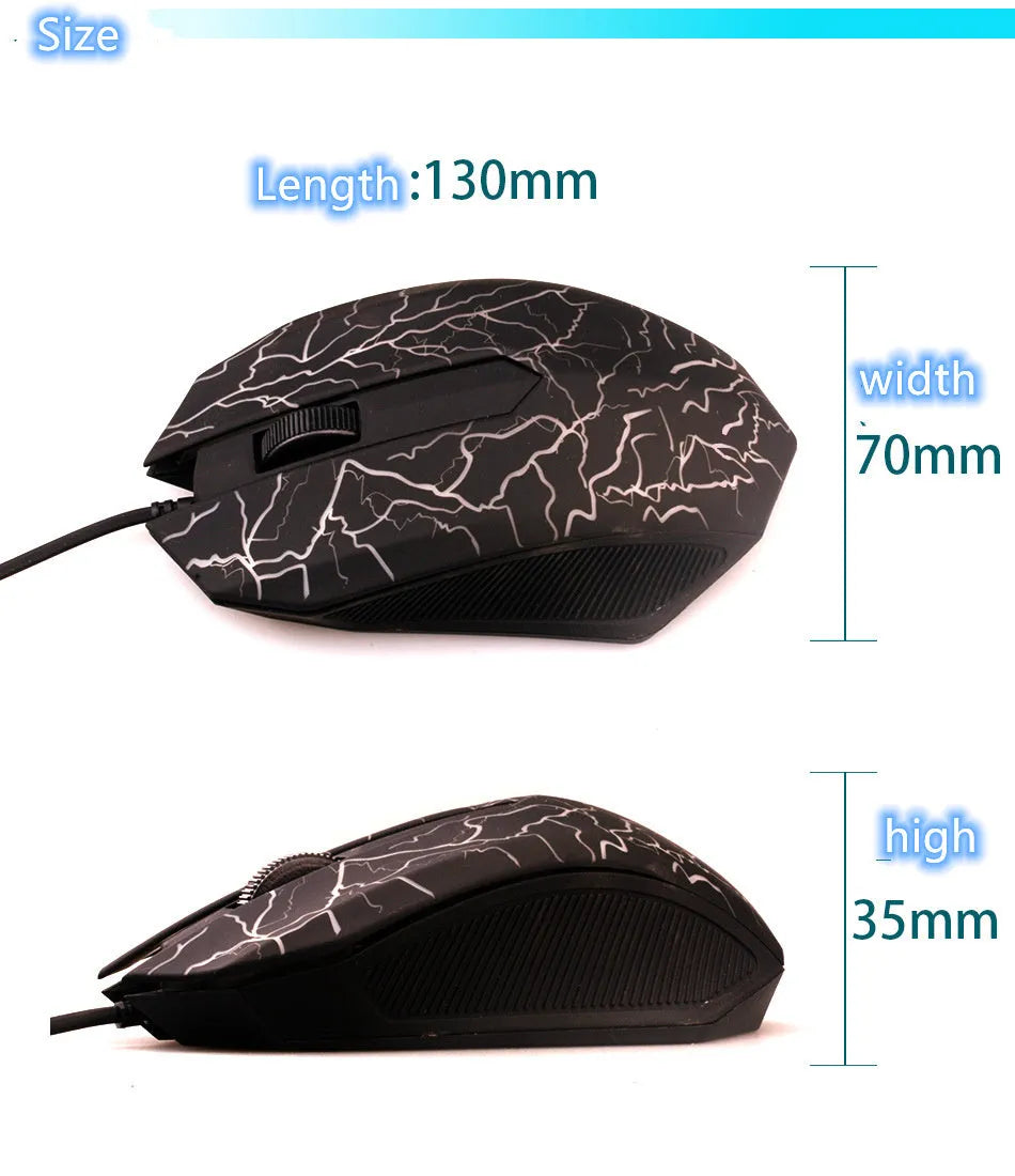 Black wired USB optical mouse with 2400 dpi, six keys, four-way wheel, ergonomic shape, 1.45 m cable