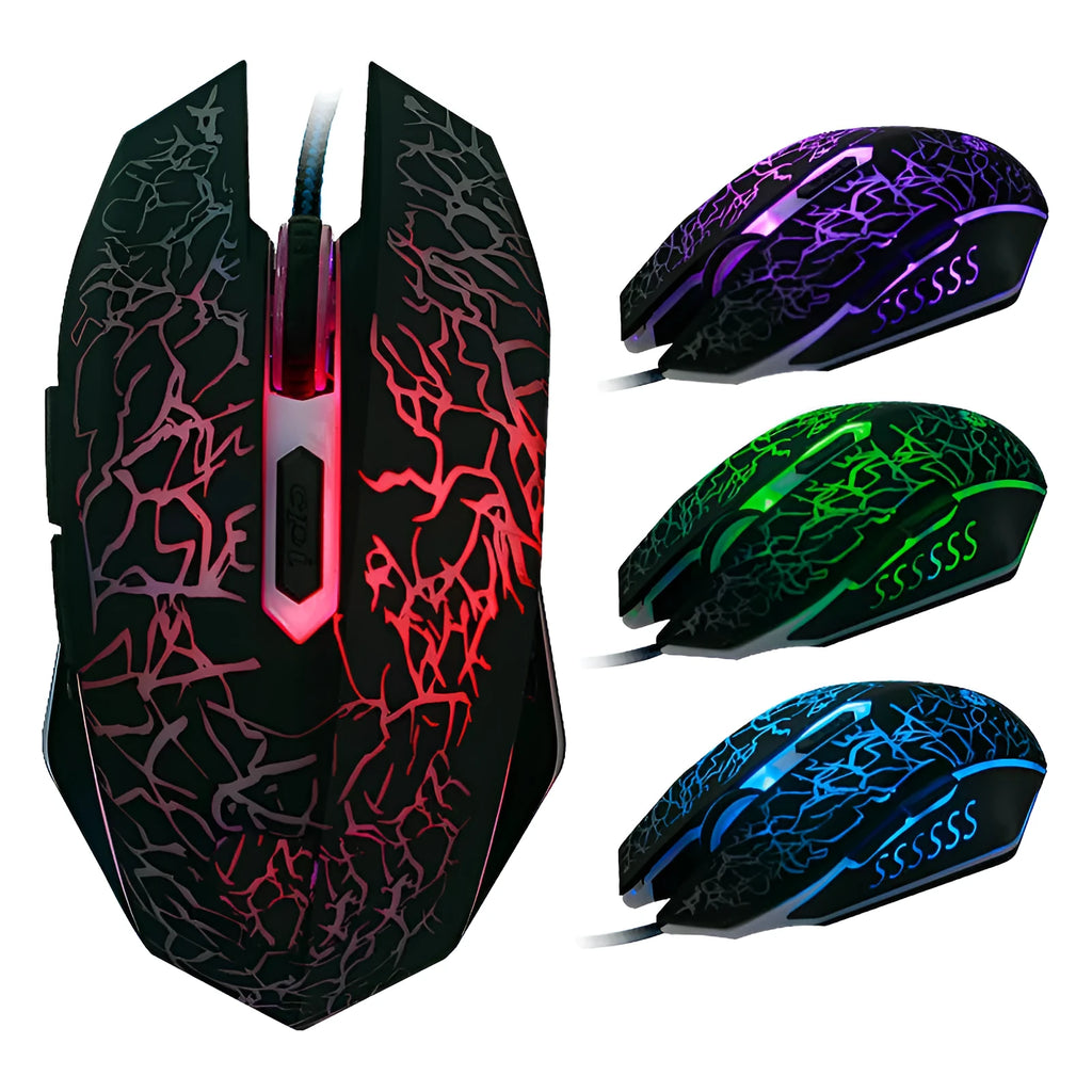 Black wired USB optical mouse with 2400 dpi, six keys, four-way wheel, ergonomic shape, 1.45 m cable