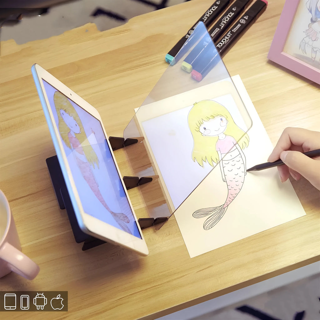 Wooden frame transparent drawing copying station for beginner comic art, sized 20.2 by 13.5 cm.