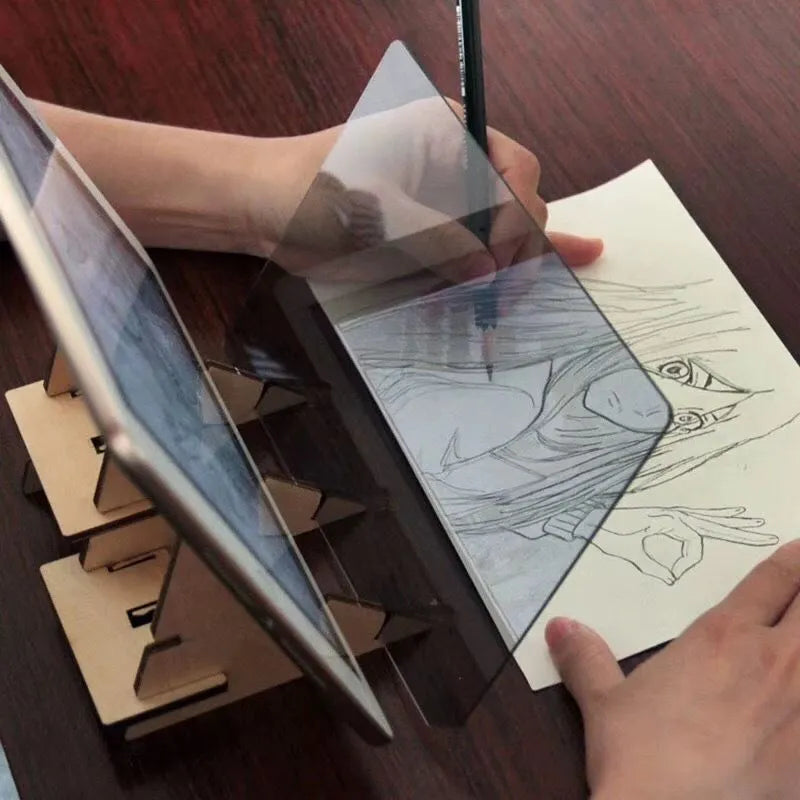 Wooden frame transparent drawing copying station for beginner comic art, sized 20.2 by 13.5 cm.