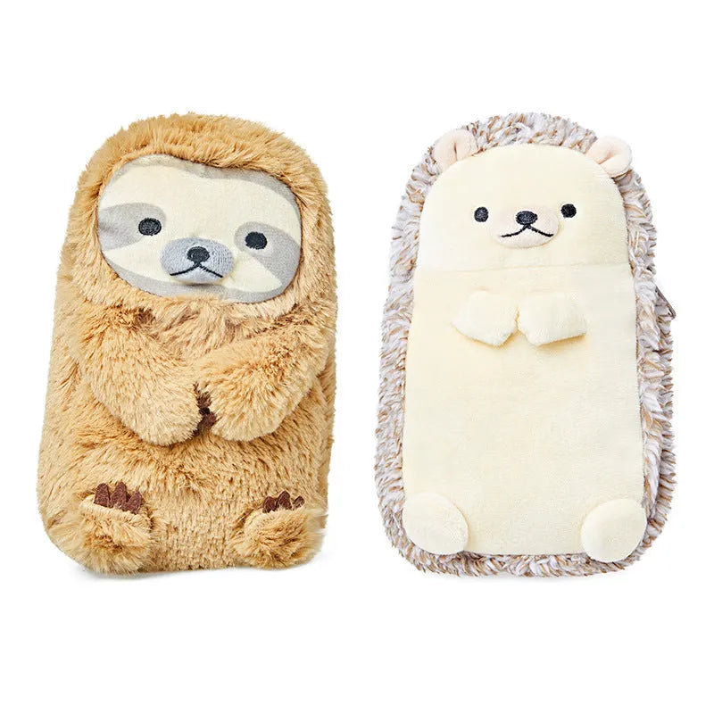 Velvet plush pencil case with humorous design for male stationery organisation