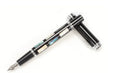 Metal ceramic colour lacquer pen with choice of rosewood, peach wood, plum blossom, or shell finish, showing three nib size options.