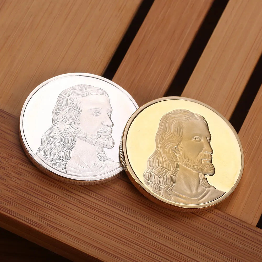 Jesus commemorative coin 40mm metal gold finish single plastic box packaging