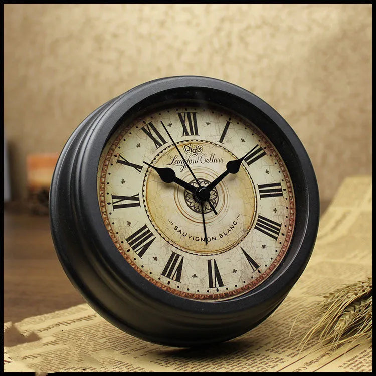 A round 6-inch European retro style desk alarm clock with a silent movement.
