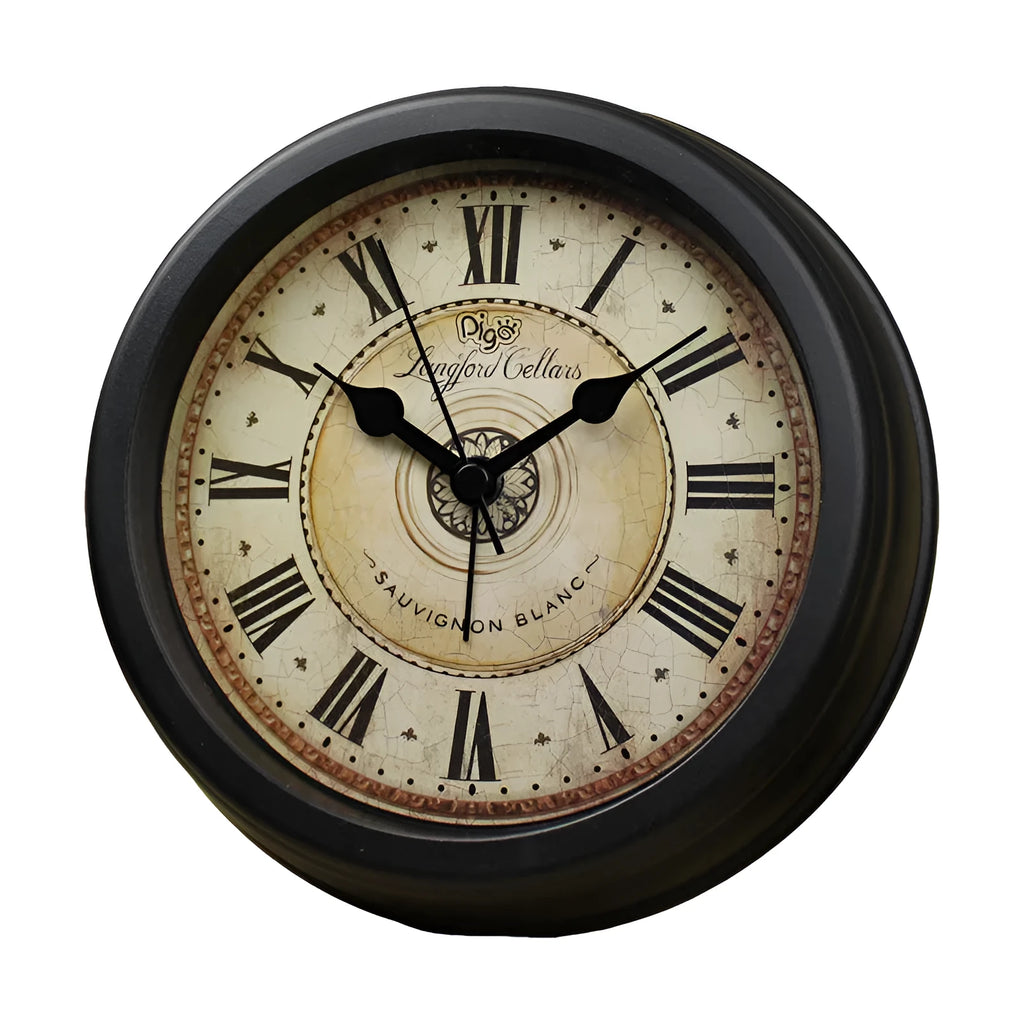 A round 6-inch European retro style desk alarm clock with a silent movement.