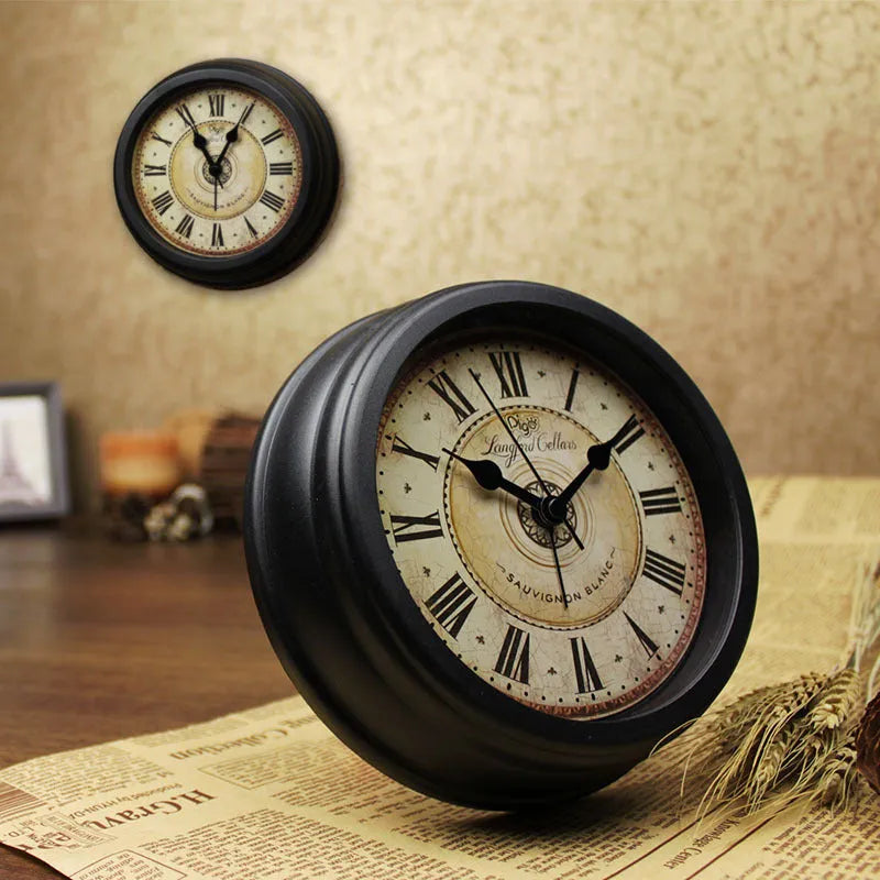 A round 6-inch European retro style desk alarm clock with a silent movement.