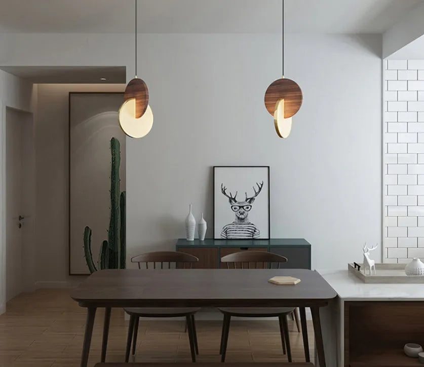 Solid walnut wood long-line chandelier wall mounted with warm white lighting