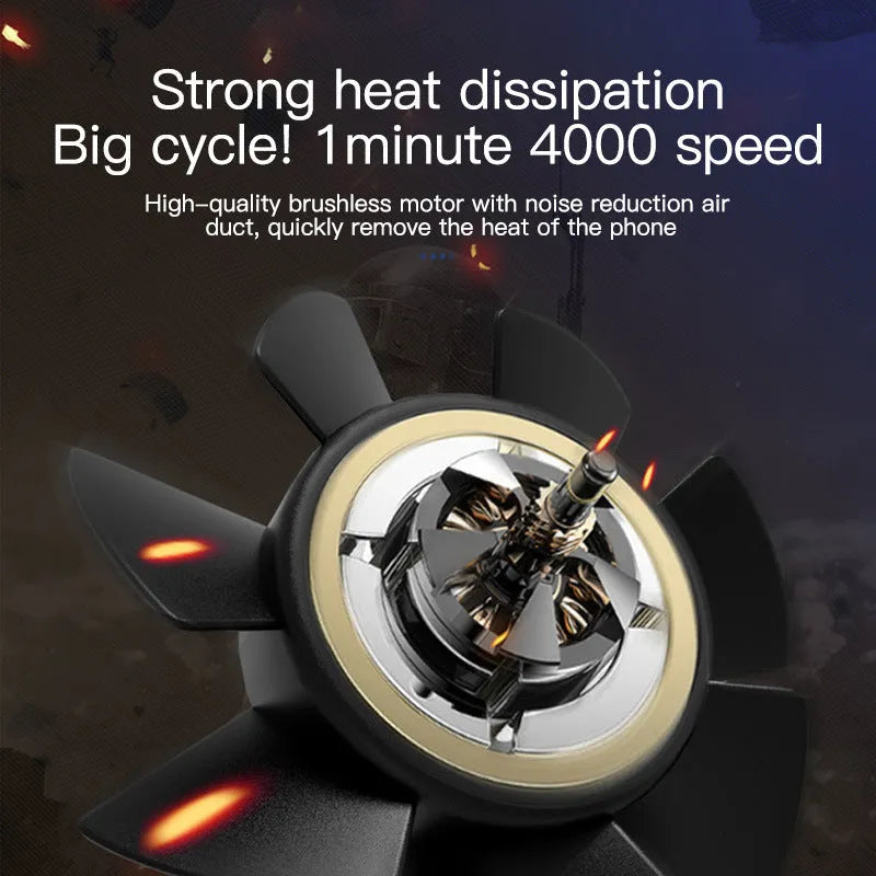 Black USB mobile phone cooling fan with suction cup base attached to smartphone