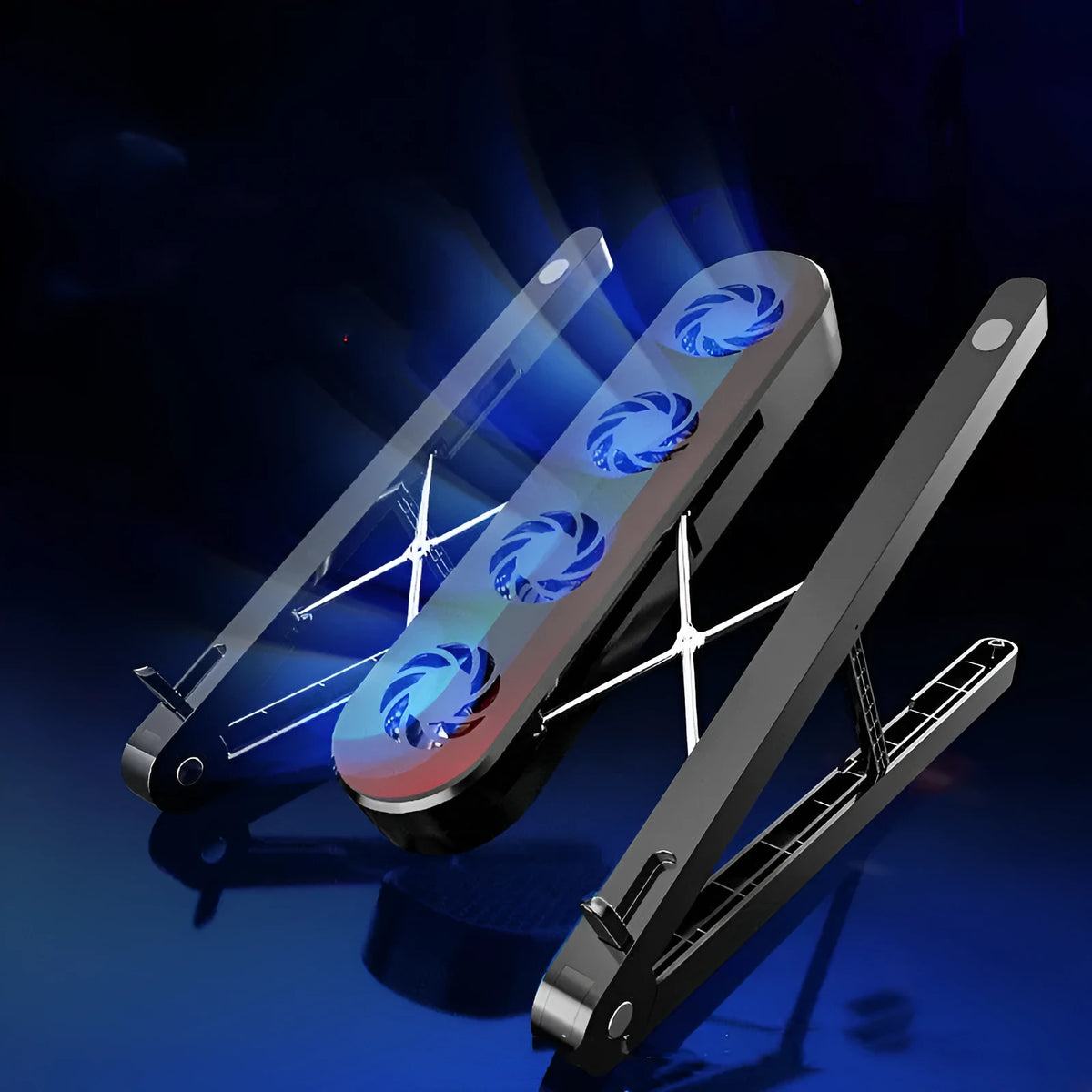 Black notebook computer bracket folding radiator exhaust air cooling fan with 7-gear height adjustable stand, USB powered, compact folded size