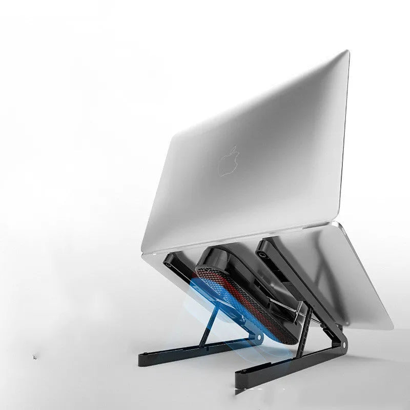 Black notebook computer bracket folding radiator exhaust air cooling fan with 7-gear height adjustable stand, USB powered, compact folded size