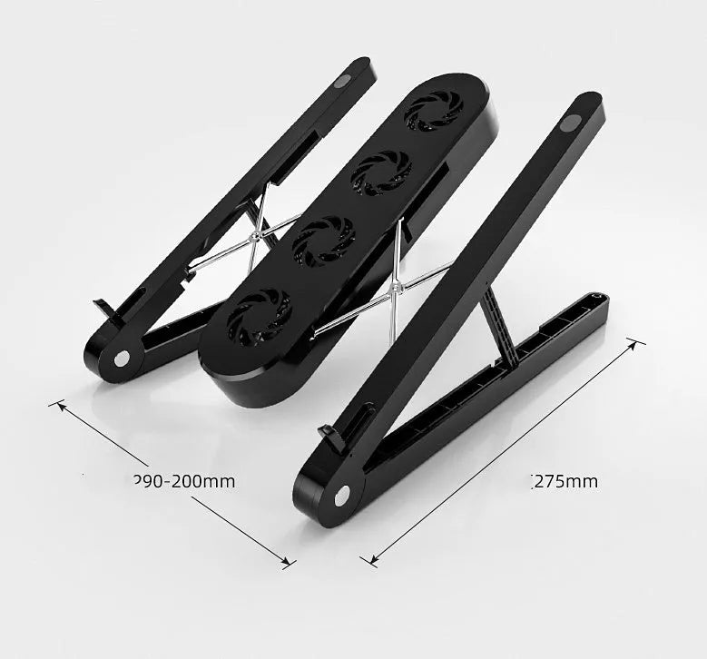 Black notebook computer bracket folding radiator exhaust air cooling fan with 7-gear height adjustable stand, USB powered, compact folded size