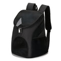 Red portable pet backpack carrier for a small dog, showing shoulder straps and front mesh panel.
