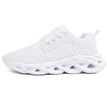 Hollow mesh breathable men's casual sneakers with artificial PU upper and rubber sole in white