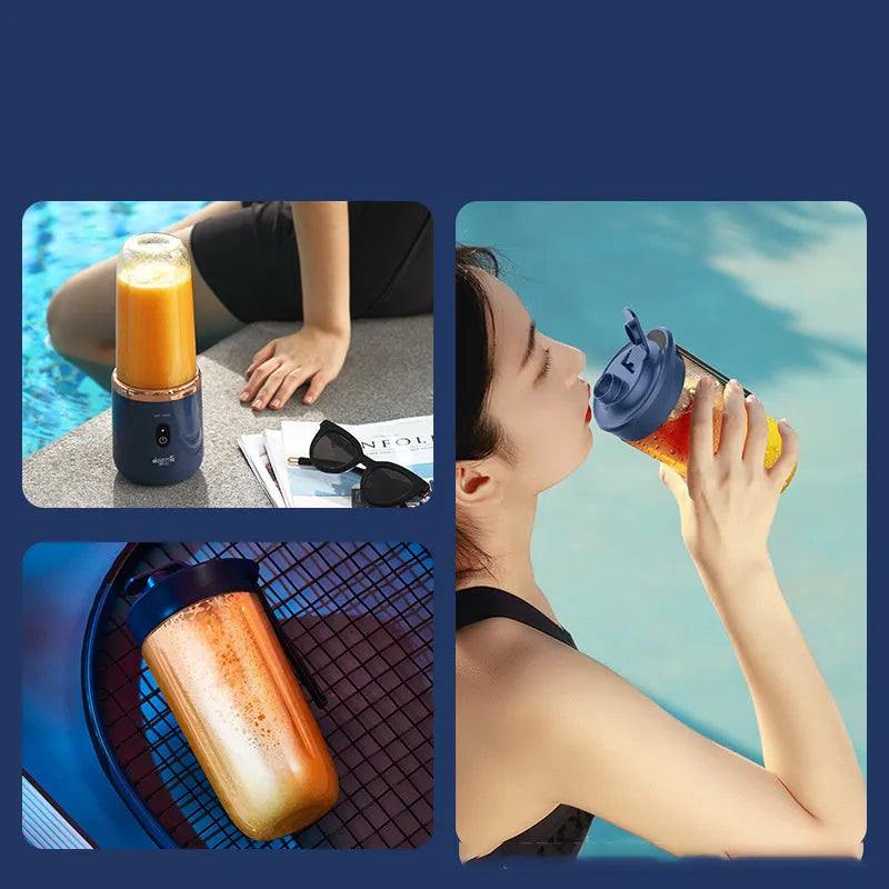 Tunisian dark blue portable USB blender juicer with six blades and plastic body