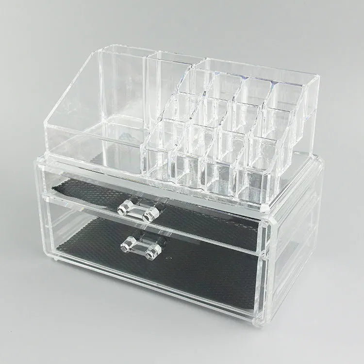 Clear foldable acrylic makeup storage organiser box with 18-litre capacity.
